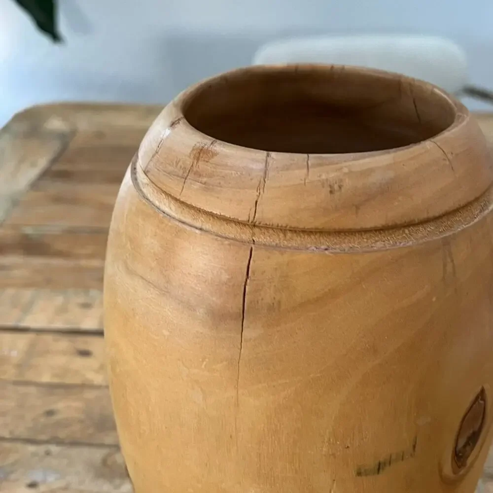 Hand Turned Wooden Table Vase 9” Tall Artist Made Light Brown